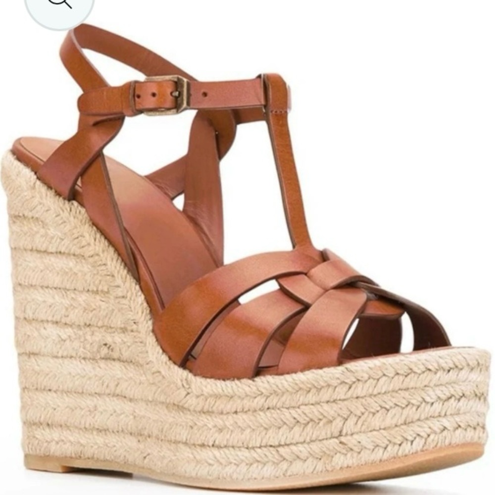 Brown/Tan Wedge High Heel Espadrille Sandals
